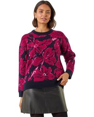 Roman Floral Print Knit Jumper - Red