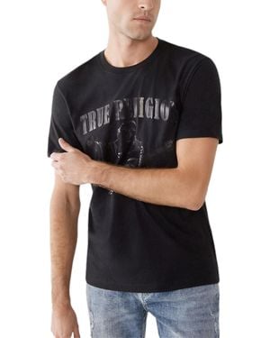 True Religion Printed T Shirts Short Sleeve Beach Top Summer Crew Neck Tee - Black