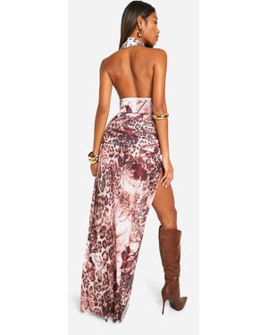 Boohoo Mixed Floral Print Foldover Waistband Maxi Skirt - White