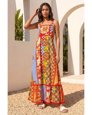 Roman Patchwork Ric Rac Maxi Dress - Orange