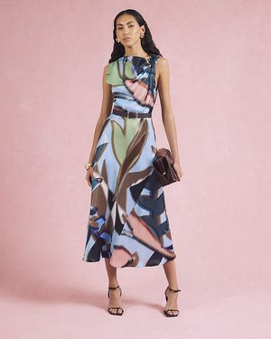 River Island Midi Dress Printed Twist Shoulder - Pink