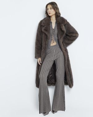 River Island Trousers Khaki Flared Knit - Grey