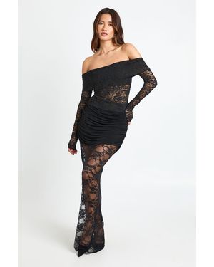 Boohoo Lace Slinky Mix Maxi Skirt - Black