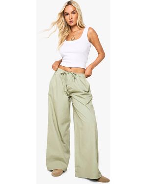Boohoo Cotton Poplin Wide Leg Trousers - White