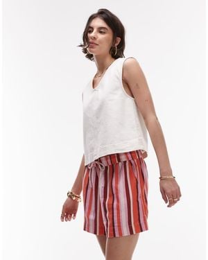 TOPSHOP High Rise Drawcord Linen Shorts - White