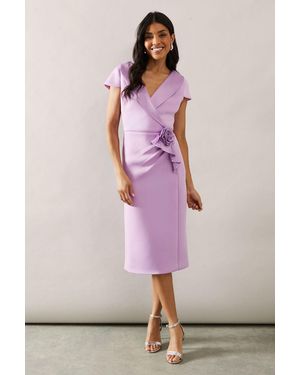 Wallis Scuba Corsage Midi Dress - Pink