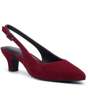 Hush Puppies Nahla Buckle Kitten Heel Bordeaux Pointy Slingback Shoes - Red