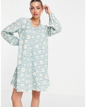 Vila Mini Smock Dress With Balloon Sleeves - Blue