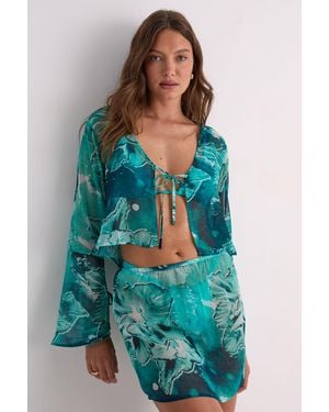 Nasty Gal Floral Tie Dye Mini Beach Skirt - Blue