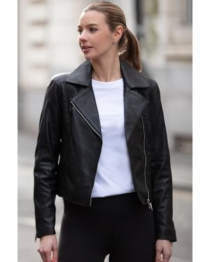 Ashwood Leather Real Veg Tanned Plain Biker Jacket - Black