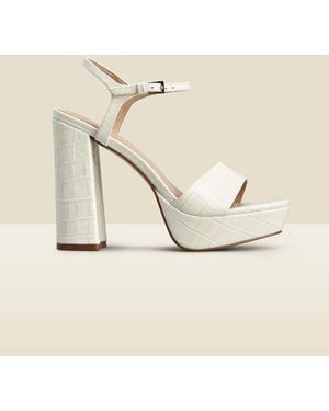 Sosandar Arabella Croc Leather Platform With Block Heel - Natural