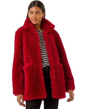 Roman Curly Soft Borg Coat - Red