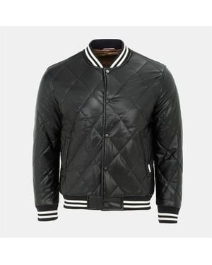 Firetrap Solid Patterned Snap Button Ribbed Cuff Bomber Jacket - Black