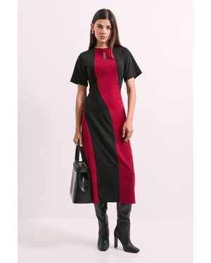 PRINCIPLES Colour Block Ponte Detail Midi Dress - Red