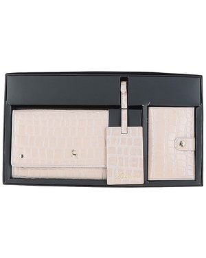 Ashwood Leather 'Wise Tour' Croc Print Real Gift Travel Set - Black