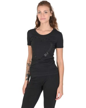 Love Moschino Heart Detail Tshirt Short Sleeve Crew Neck - Black