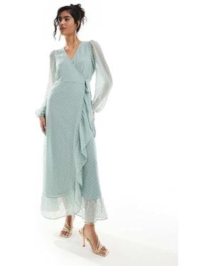 Vila Bridesmaid Dobby Wrap Maxi Dress With Frill Detail - Blue