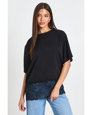 Boohoo Lace Hem Oversized Loose Top - Black