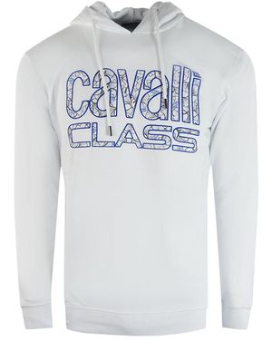 Roberto Cavalli Floral Logo Hoodie Cotton - Blue