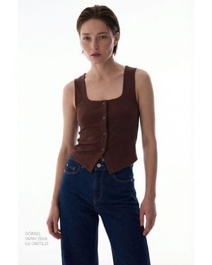 Penti Button-Front Knit Cami Tank - Blue