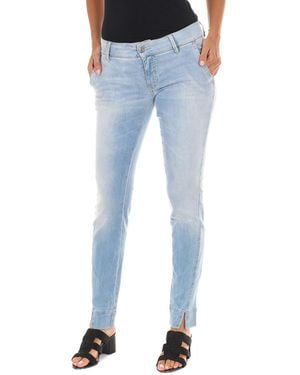 Met Long Denim Trousers Worn Effect With Narrow Cut Hems 70Dbf0282-D762 - Blue