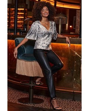 Sosandar Leather Tapered Leg Trousers - Black