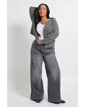 Boohoo Plus Asymmetric Waistband Jean - Grey