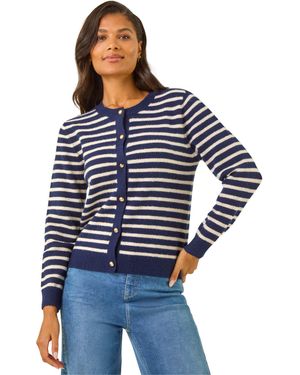 Roman Soft Stripe Button Knit Cardigan - Blue