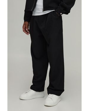 BoohooMAN Double Pleat Relaxed Fit Co-Ord Tailored Trousers - Black
