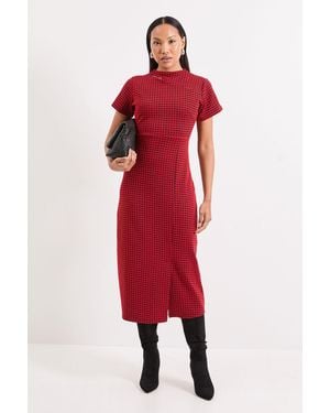 PRINCIPLES Keyhole Detail Geo Ponte Midi Dress - Red
