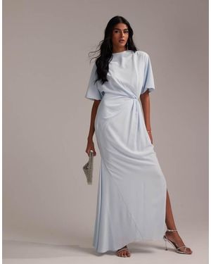 ASOS Bridesmaids Slash Neck Crepe T-Shirt Sleeve Minimal Drape Maxi Dress - Grey