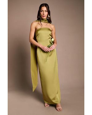 Oasis Bandeau Satin Bridesmaid Maxi Dress With Scarf - Green