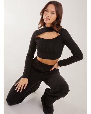 Pink Vanilla Soft Brushed Letterbox Long Sleeve Top - Black