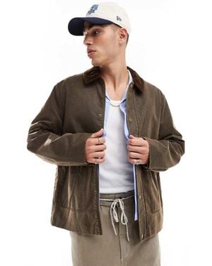 ASOS Oversized Washed Harrington Jacket With Cord Collar - Brown