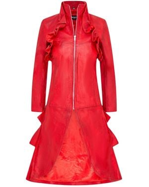 Infinity Leather Goth Leren High Collar Victoriaanse Flare Tailcoat - Rood
