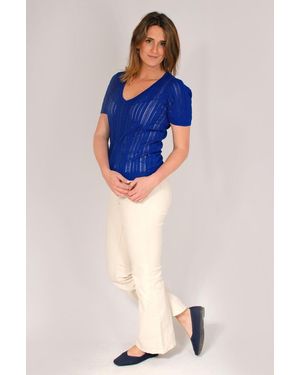 Naf Naf Lace V Neck T Shirt - Blue