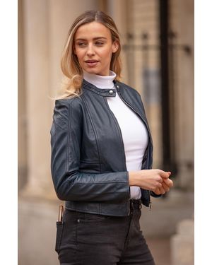 Ashwood Leather 'Serefina' Real Biker Jacket - Blue