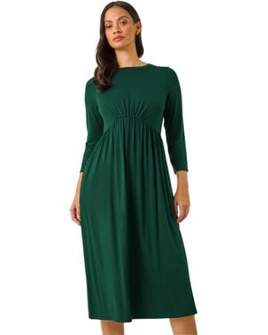 D.u.s.k Gathered Pocket Stretch Midi Dress - Green