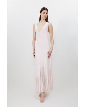 Karen Millen Viscose Blend Sheer Skirt Maxi Knit Dress - Pink