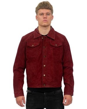Infinity Leather Goat Suede Trucker Jacket-Taraz - Red