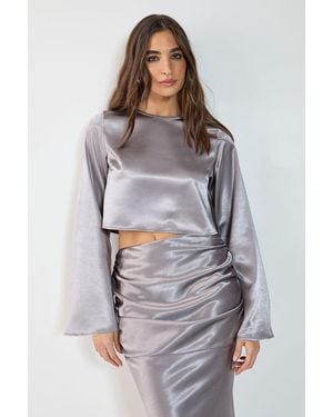 Nasty Gal Satin Fluted Sleeve Top - Grey