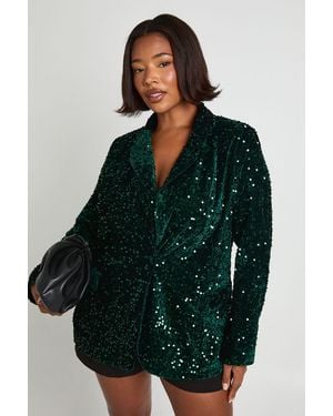 Boohoo Plus Velvet Sequin Blazer - Green
