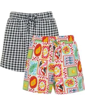 Threadbare Ladies Eiren Regular Shorts (Pack Of 2) /Multicoloured) - Blue