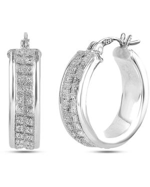 Bibei Wide Hoop Earrings With Diamond Texture, 925 Sterling Bipe018 - White