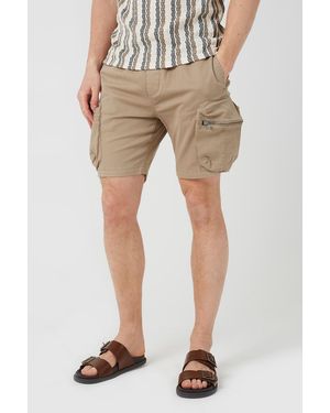 Brave Soul Cotton Twill Chino Cargo Shorts - Natural