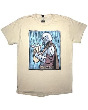 Star Wars Adult The Mandalorian Holding Grogu T-Shirt - Blue