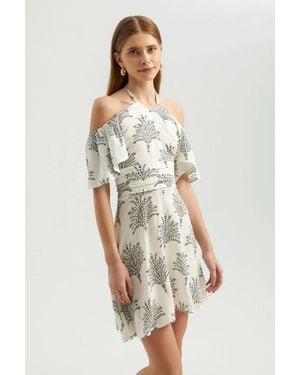 Hiccup Floral Off Shoulder Halter Mini Dress - Metallic