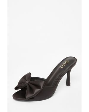 Quiz Satin Bow Mule Heels - Black