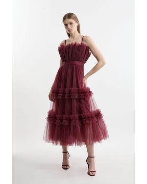 Karen Millen Tulle Bandeau Tiered Midi Dress