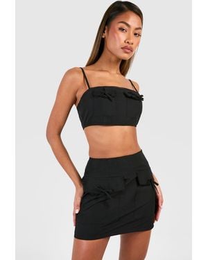 Boohoo Mini Bow Pocket Detail Crop - Black
